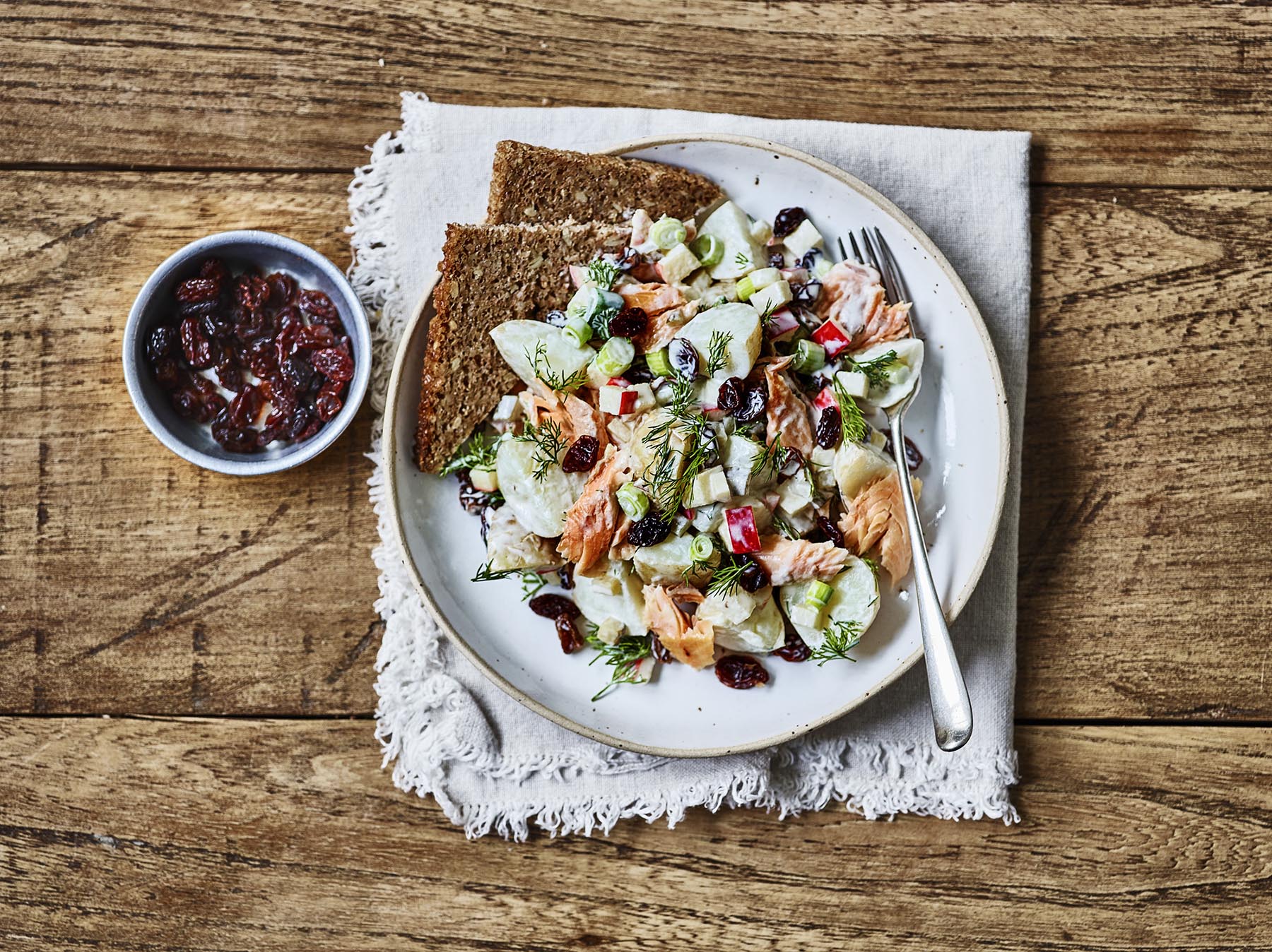 Potato Salad Smoked Trout with Raisins