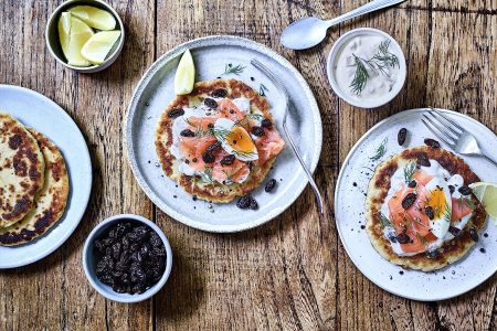 Potato Flatbreads with Salmon & Raisins